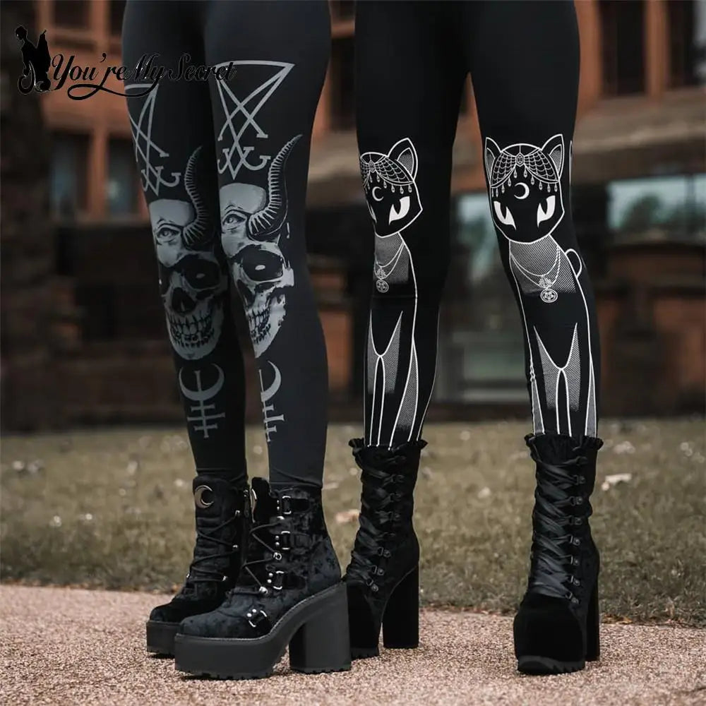 [You're My Secret] Sexy Women's Black Ouija Punk Rock Gothic Leggings For Women Push Up Fitness Legging Stretch Printed Leggins