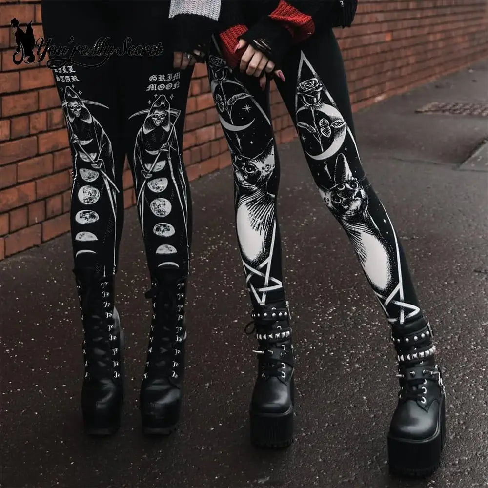 [You're My Secret] Sexy Women's Black Ouija Punk Rock Gothic Leggings For Women Push Up Fitness Legging Stretch Printed Leggins