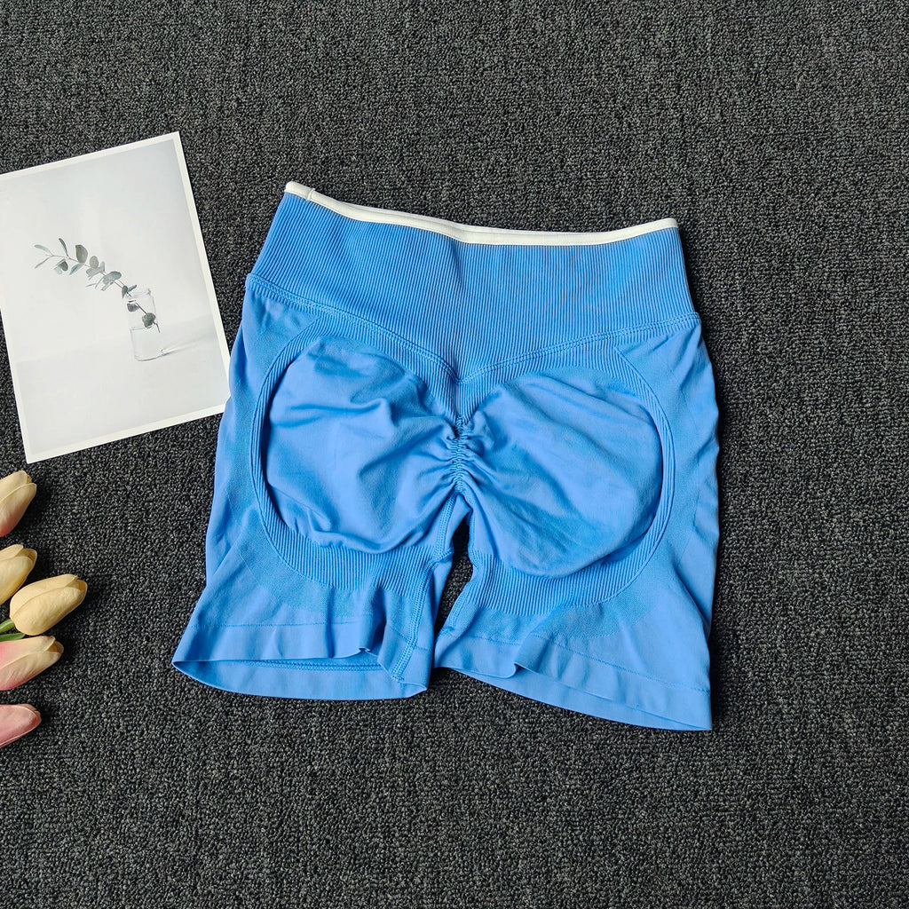 Peach Buttock Yoga Suit Women Gym Seamless Suspender Gathering Bra High Waist Hip Lifting Belly Tightening Shorts Fitness Set