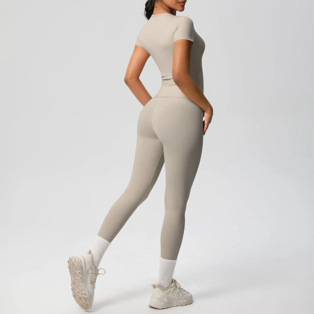 Women 2pcs Patchwork Sport Yoga Suit Gym Sports Crop Tops Sexy Bodycon Crop Tube Top Workout Leggins Booty Bum Leggins