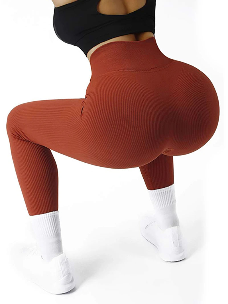 High Waisted Seamless Yoga Leggings, Ribbed Sportswear Tights, Fitness Apparel for Women, Gym and Casual Wear For Fall & Winter