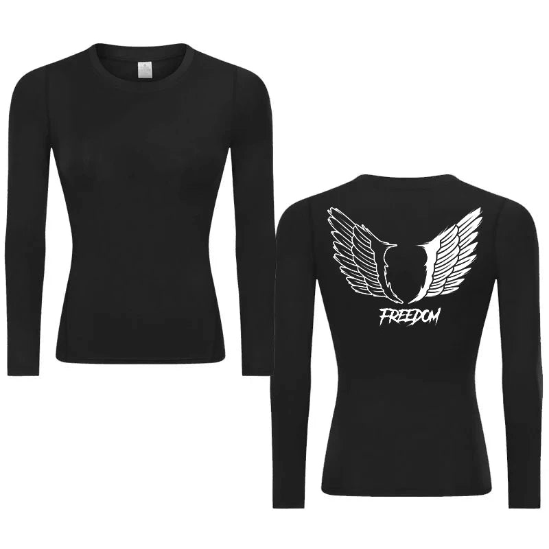 Graphic Print Compression Shirt for Women Gym Athletic Workout Running Quick Dry T-Shirts Spring Fall Long Sleeve Baselayer Tops