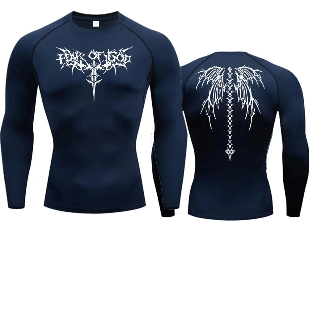 Y2K Compression Shirt Men Fitness Gym Skeleton Sport Running T-Shirt Rashgard Tops Tee Quick Dry   T-Shirt For Men 916