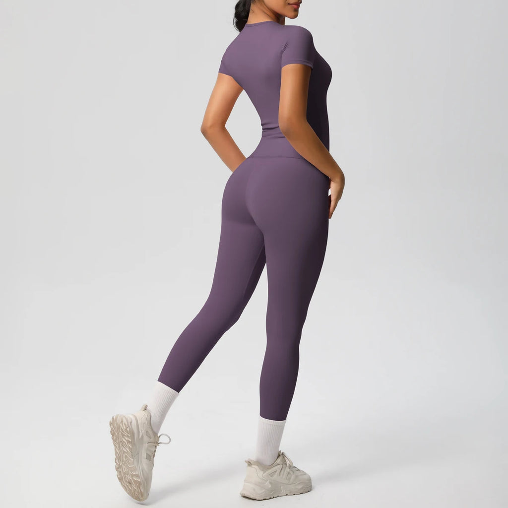 Women 2pcs Patchwork Sport Yoga Suit Gym Sports Crop Tops Sexy Bodycon Crop Tube Top Workout Leggins Booty Bum Leggins