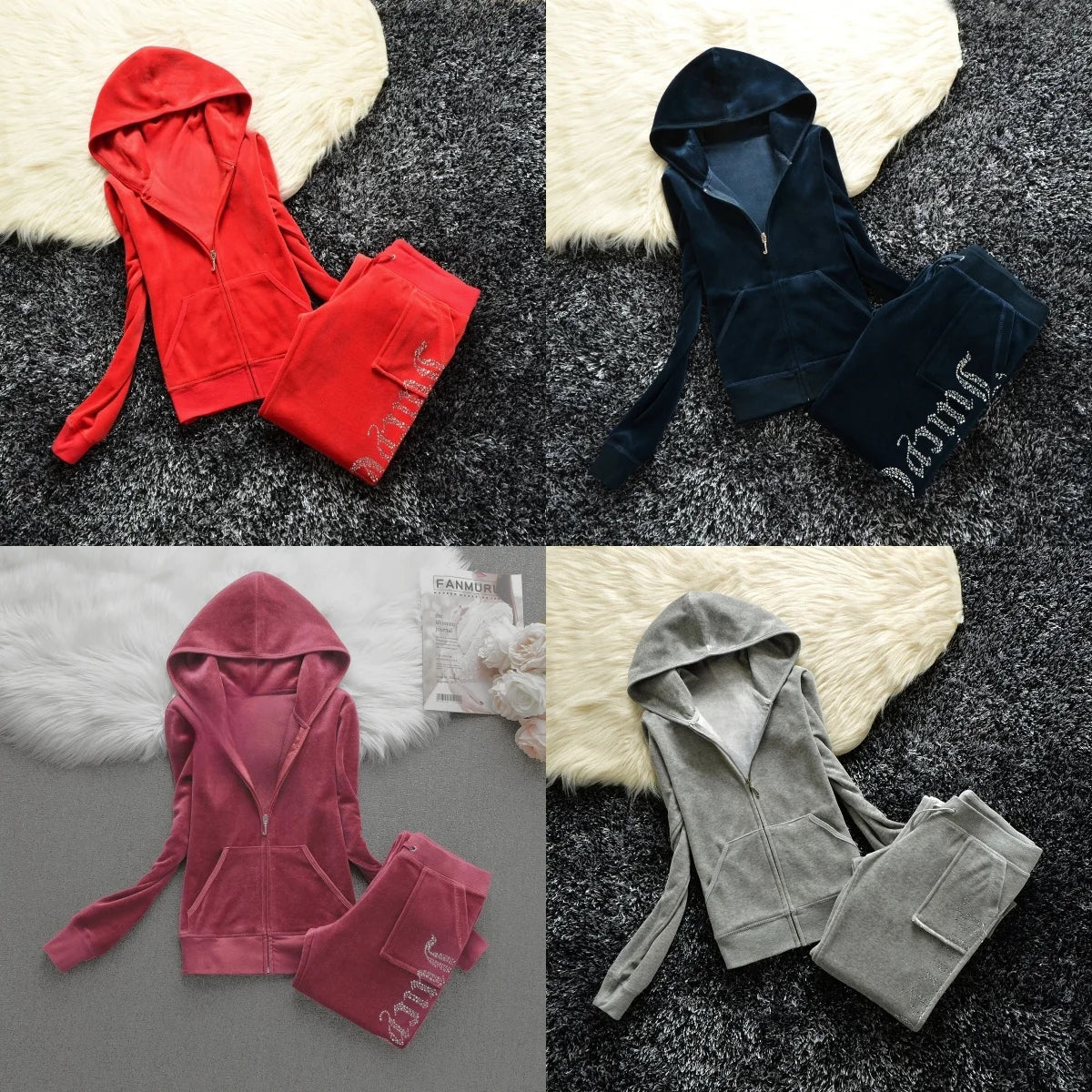 Winter Velvet Tracksuit for Women Juicy Tracksuit Heavy Duty Fleece Lined Hoodie and Pants Set | Solid Color Warm Jogger Outfit