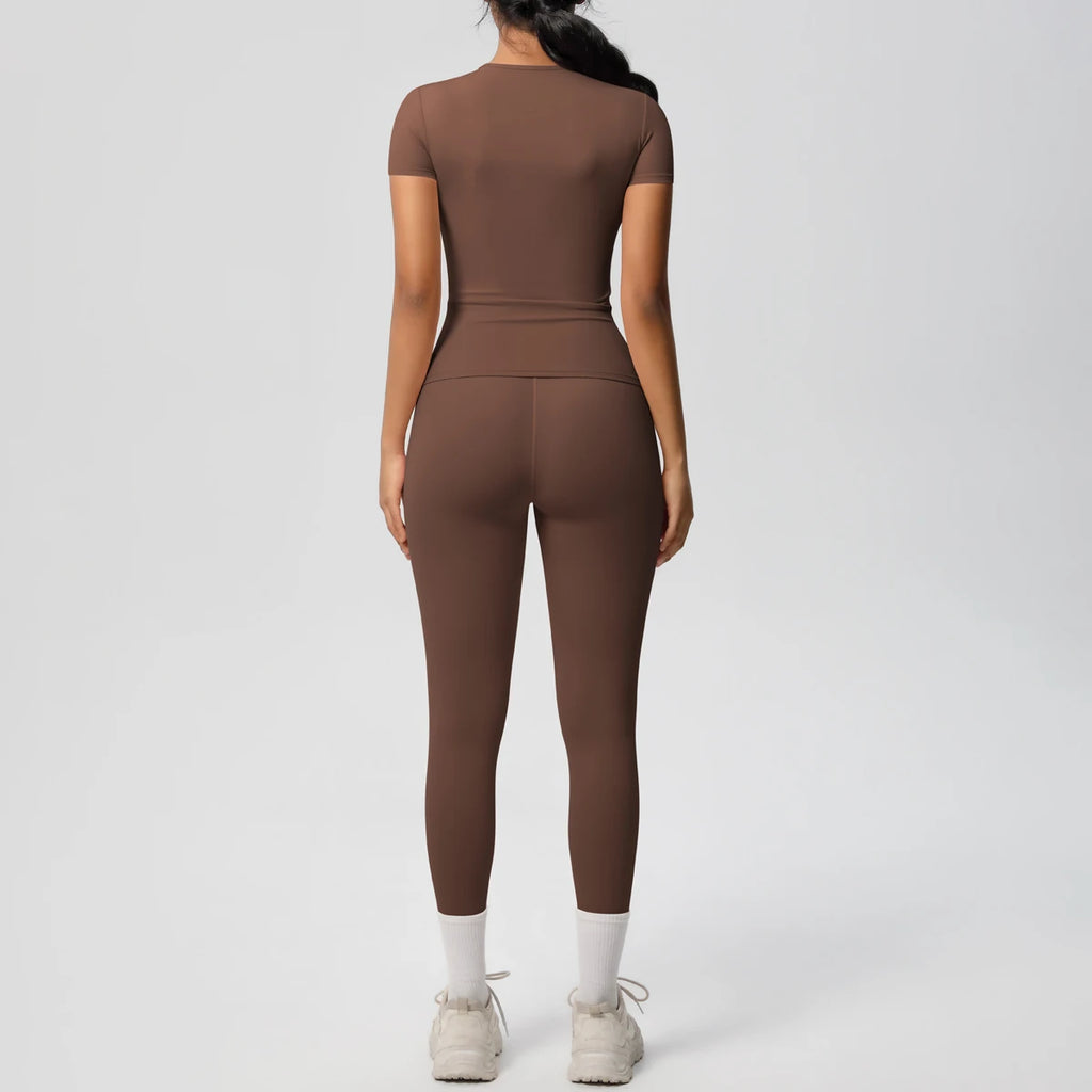 Women 2pcs Patchwork Sport Yoga Suit Gym Sports Crop Tops Sexy Bodycon Crop Tube Top Workout Leggins Booty Bum Leggins