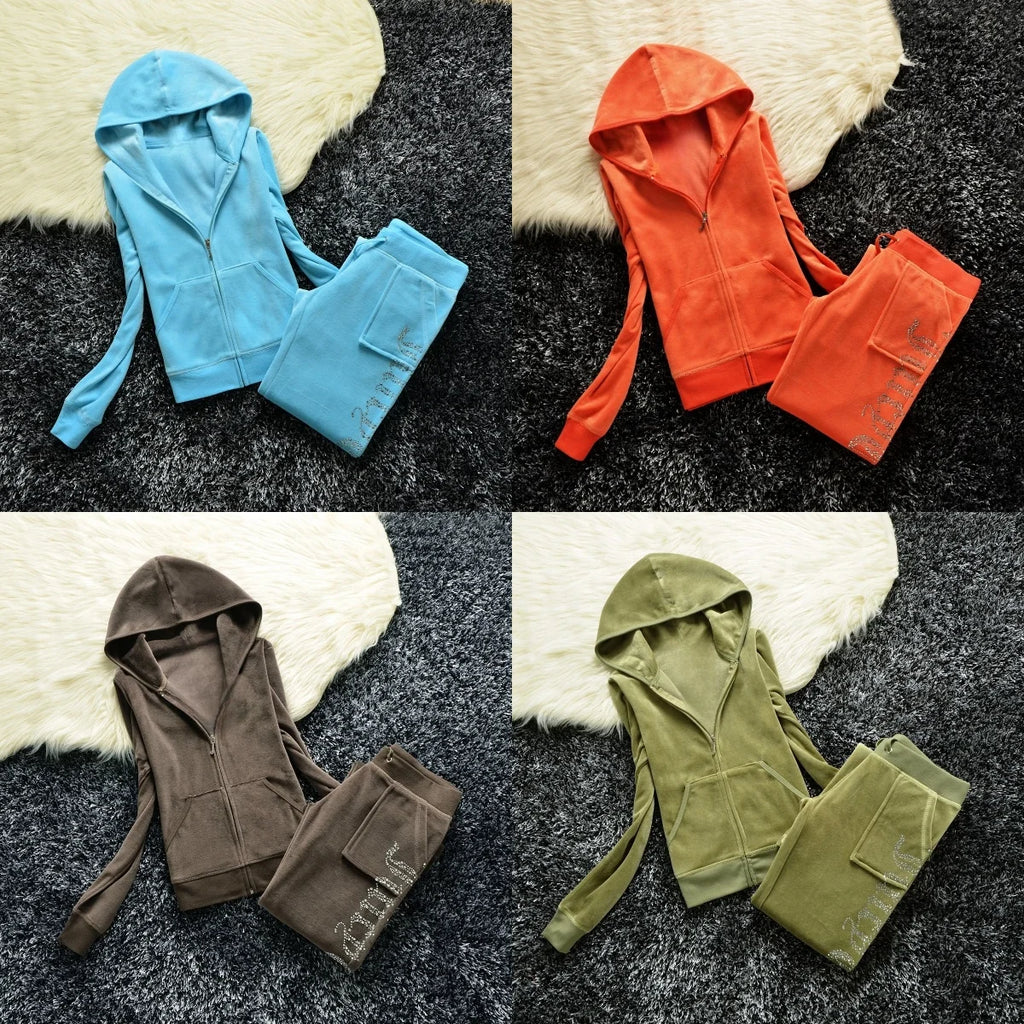 Winter Velvet Tracksuit for Women Juicy Tracksuit Heavy Duty Fleece Lined Hoodie and Pants Set | Solid Color Warm Jogger Outfit