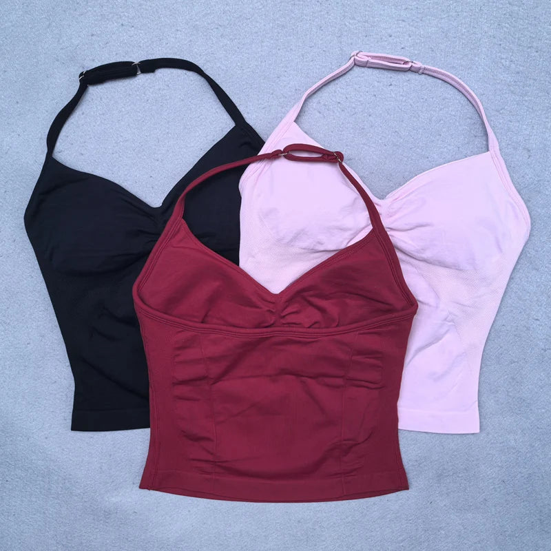 Seamless Yoga Set Women 2Pcs Padded Halter Tank Top Scrunch Butt Lifting Gym Leggings Set Woman Sportswear Workout Clothes