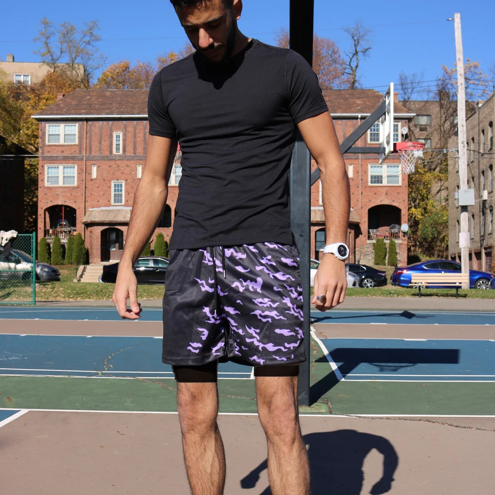 2PCS Anime Compression Sportswear Suit Men's Fitness Set Quick Dry Gothic Compression Shirt+Harajuk 2 in 1 Gym Shorts Summer