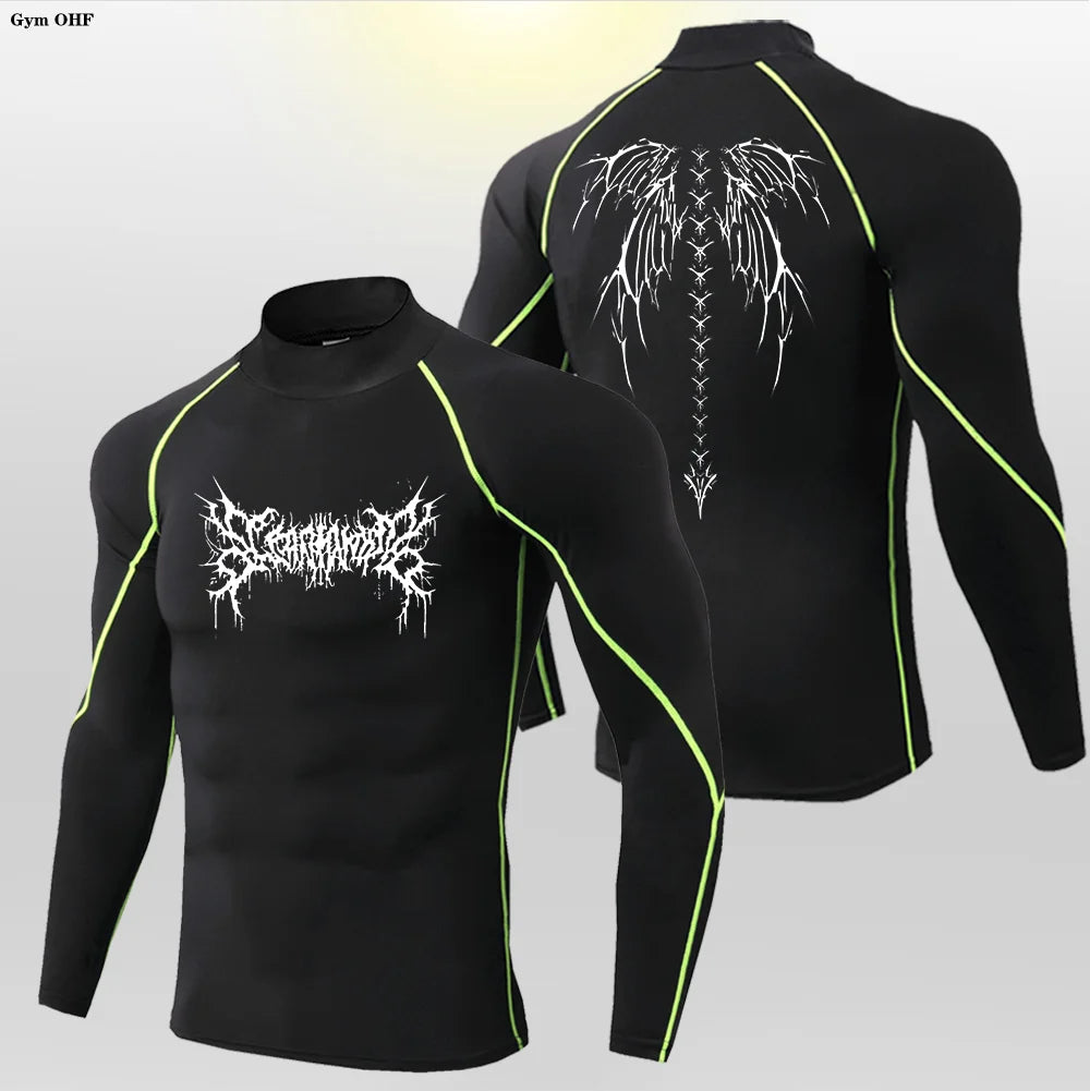 Y2K Men's Workout Compression Shirt Turtleneck Long Sleeve Hight Neck Rash Guard Gym Base Layer Athletic Gear Sports Shirts Men