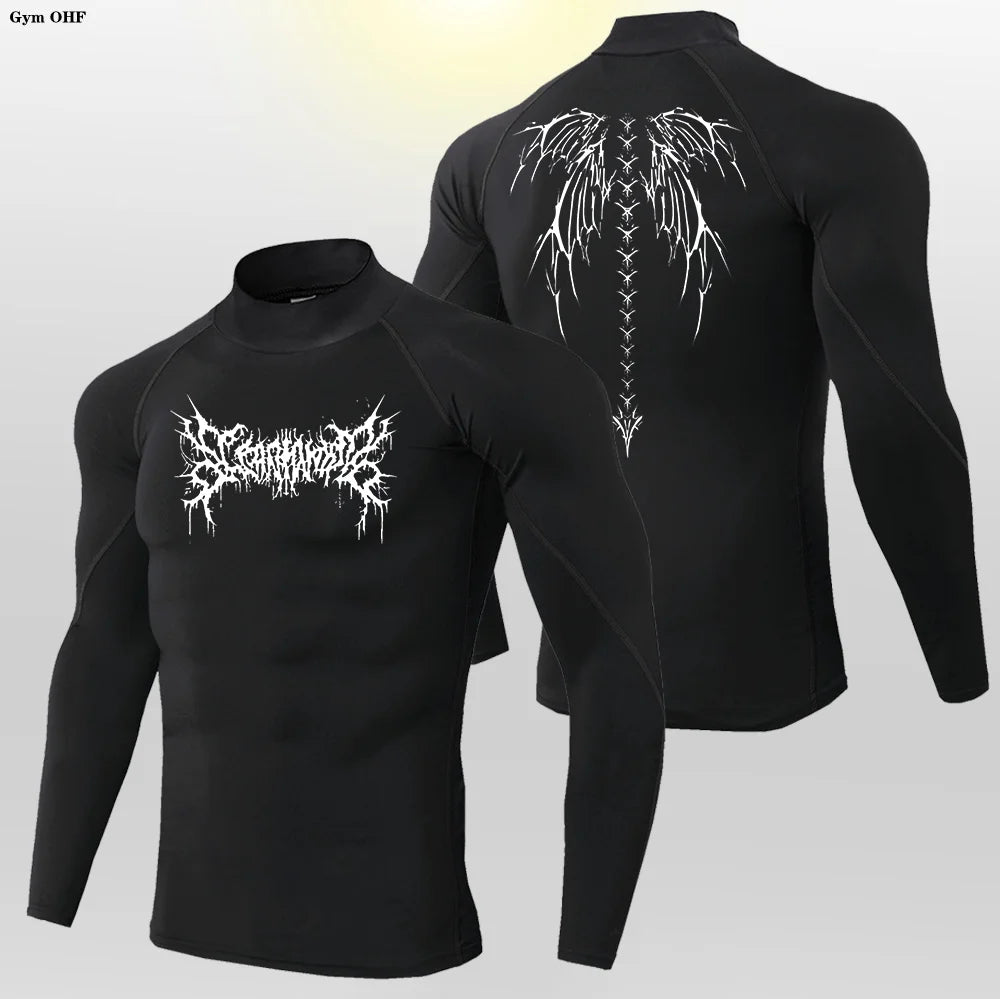 Y2K Men's Workout Compression Shirt Turtleneck Long Sleeve Hight Neck Rash Guard Gym Base Layer Athletic Gear Sports Shirts Men
