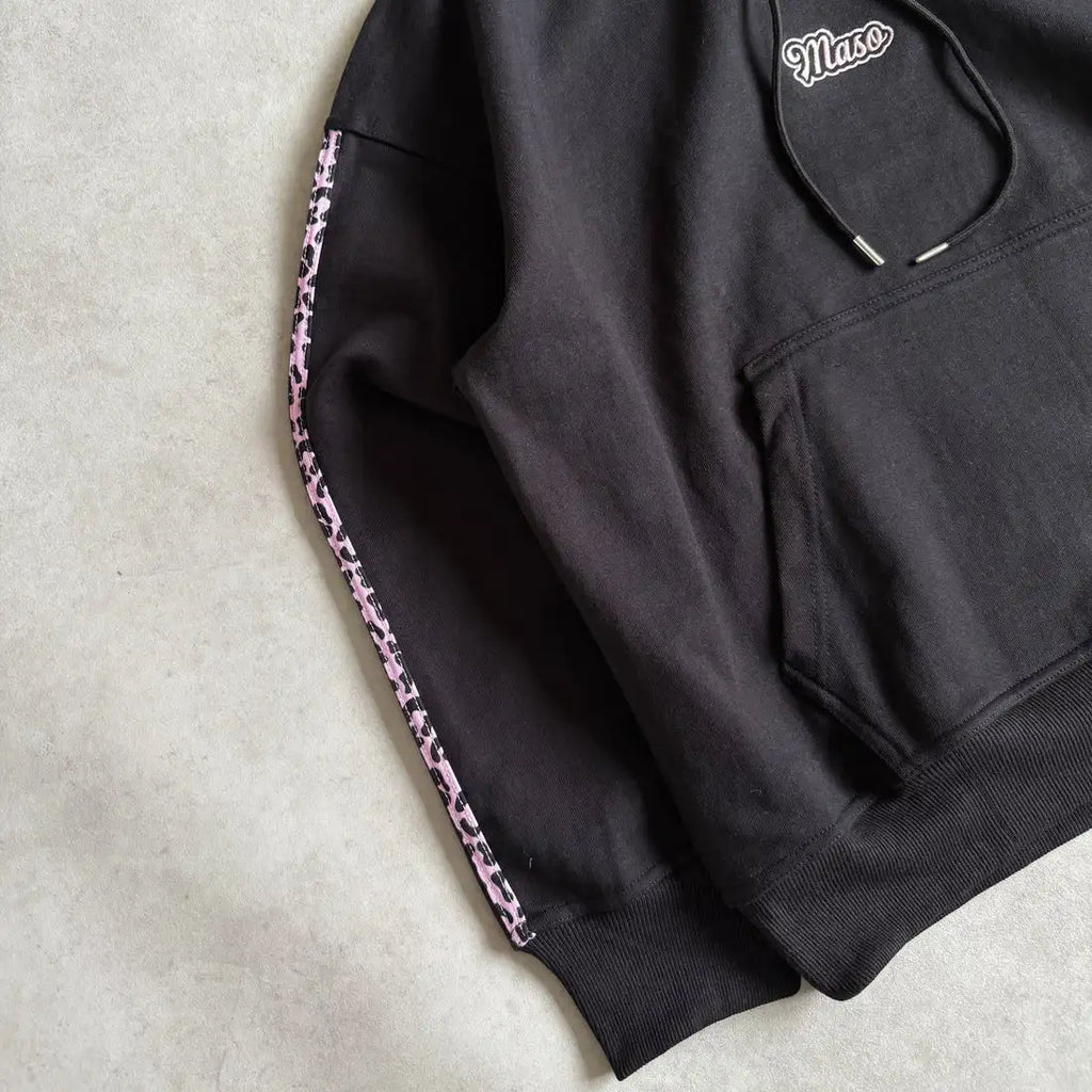 2026 Trendy Unisex Leopard Side Stripe Tracksuit Two Piece Set Men Women Oversize Grey Black Hoodie And Sweatpants Retro Waist