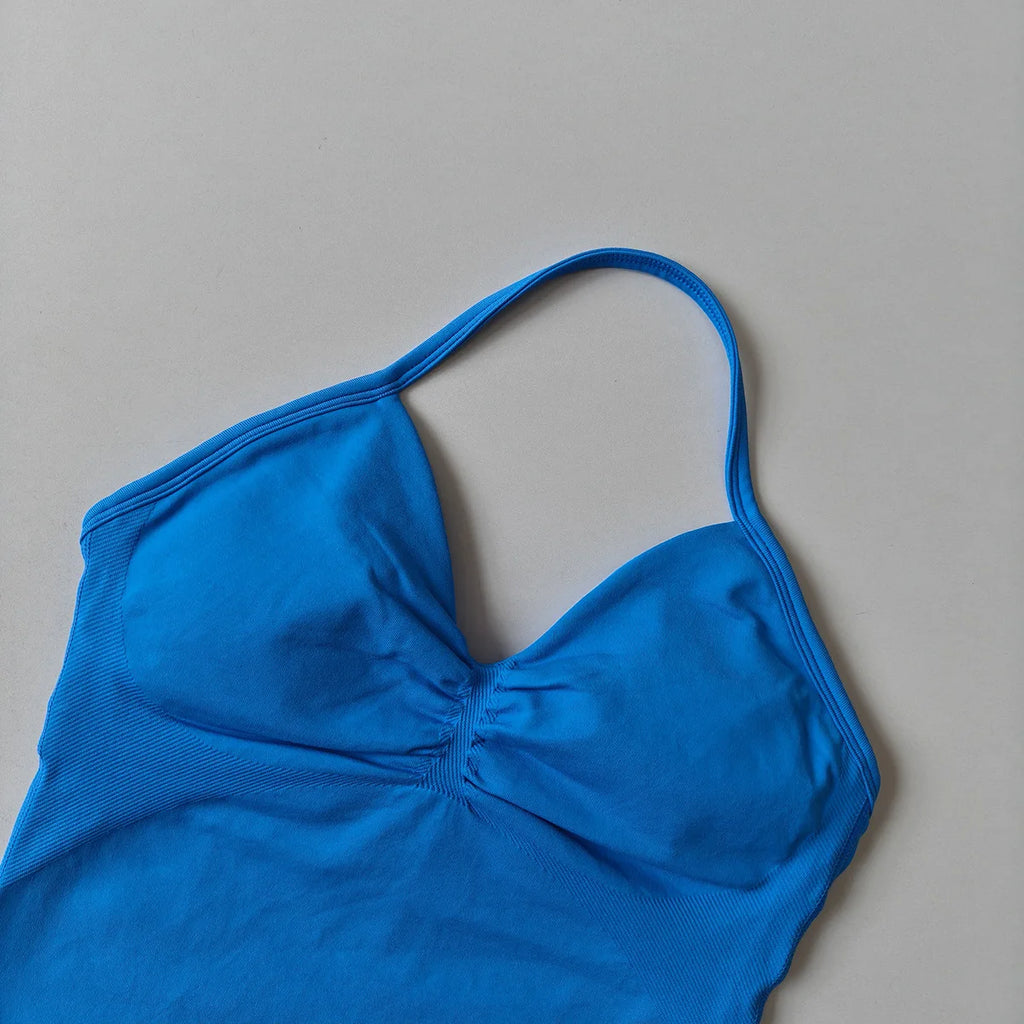 NO LOGO Women's Longline Strappy Backless Gym Top Scrunch Workout Open Back Bra Tank Top for Running Yoga Shirt