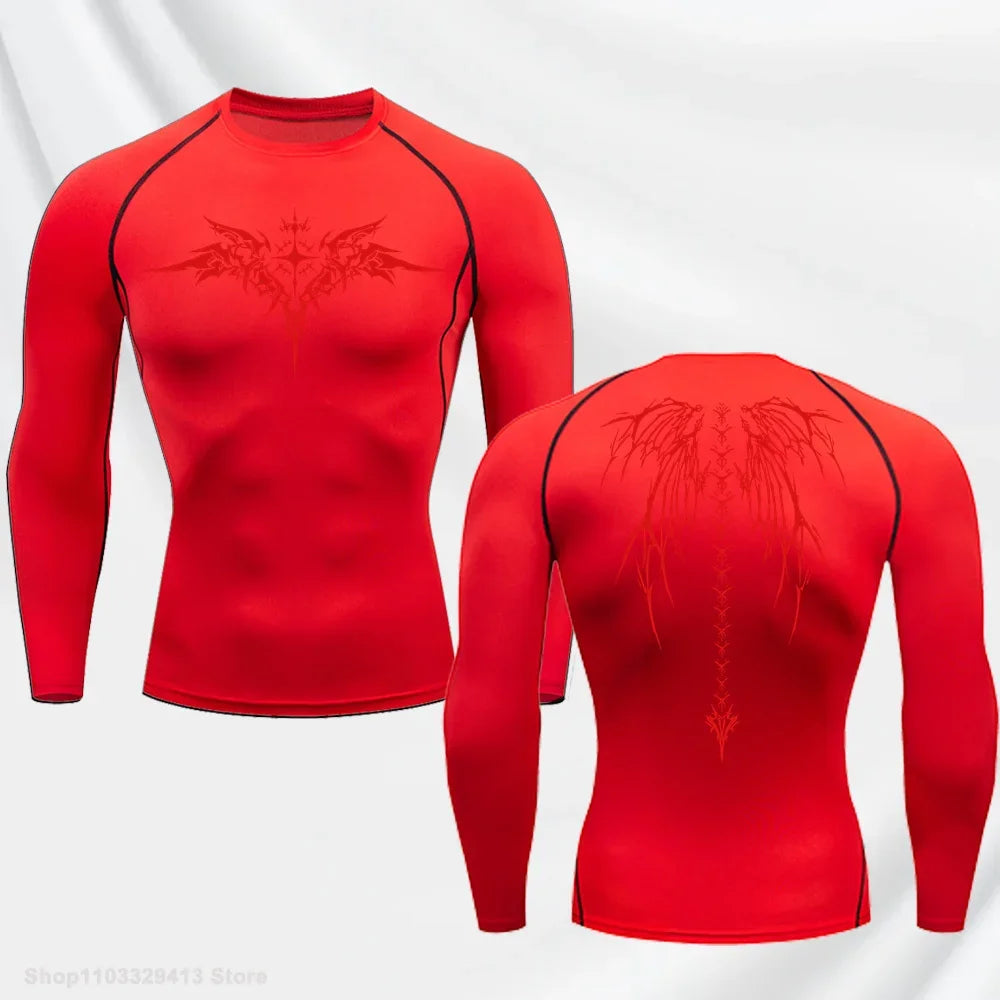 Alternative Print Running Compression T-Shirt Men's Quick-Drying Fitness Sportswear Gym Sports Long Sleeve Breathable Top S-3XL