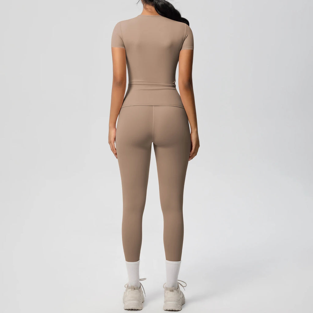 Women 2pcs Patchwork Sport Yoga Suit Gym Sports Crop Tops Sexy Bodycon Crop Tube Top Workout Leggins Booty Bum Leggins