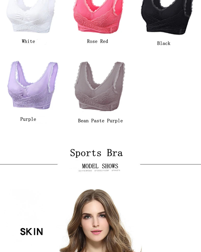 S-4XL Cross Side Buckle Sports Bra Sexy Lace Womens Underwear Thin No Rims Together Brassiere Seamless Shock-proof yoga Bralette
