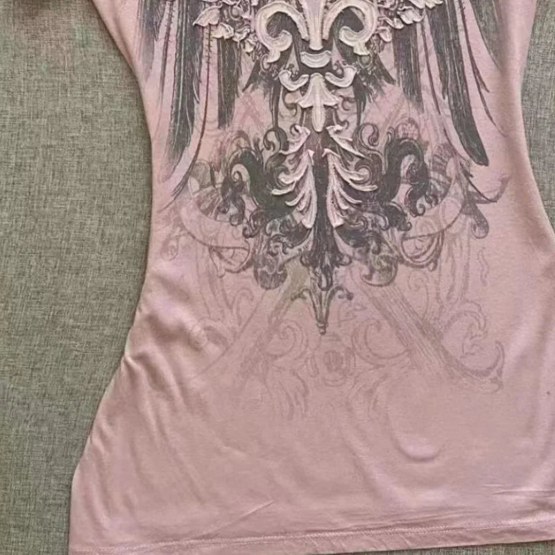 American Street Hottie T-shirt Vintage V-neck Tshirt 2000s Y2K Aesthetic Graphic Printed Tees Women's Punk Chic Tops Ropa Mujer