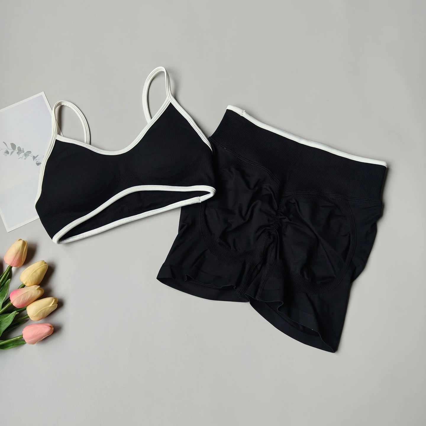 Peach Buttock Yoga Suit Women Gym Seamless Suspender Gathering Bra High Waist Hip Lifting Belly Tightening Shorts Fitness Set