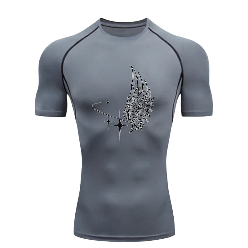 Wing Pattern 2026 Men's Sports T-shirt Training Fitness Compression Workout T-Shirt Quick Dry Short Sleeve T-Shirt For Men