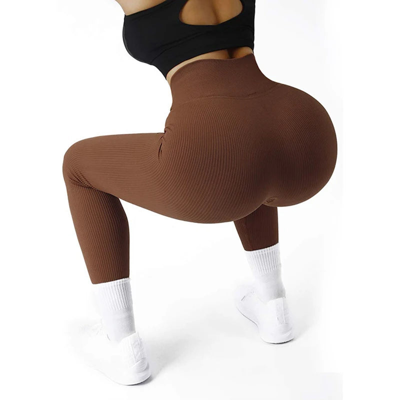 High Waisted Seamless Yoga Leggings, Ribbed Sportswear Tights, Fitness Apparel for Women, Gym and Casual Wear For Fall & Winter