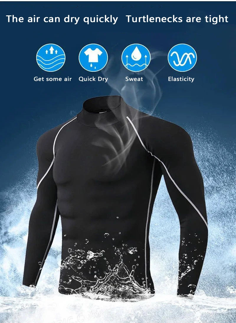 Y2K Men's Workout Compression Shirt Turtleneck Long Sleeve Hight Neck Rash Guard Gym Base Layer Athletic Gear Sports Shirts Men