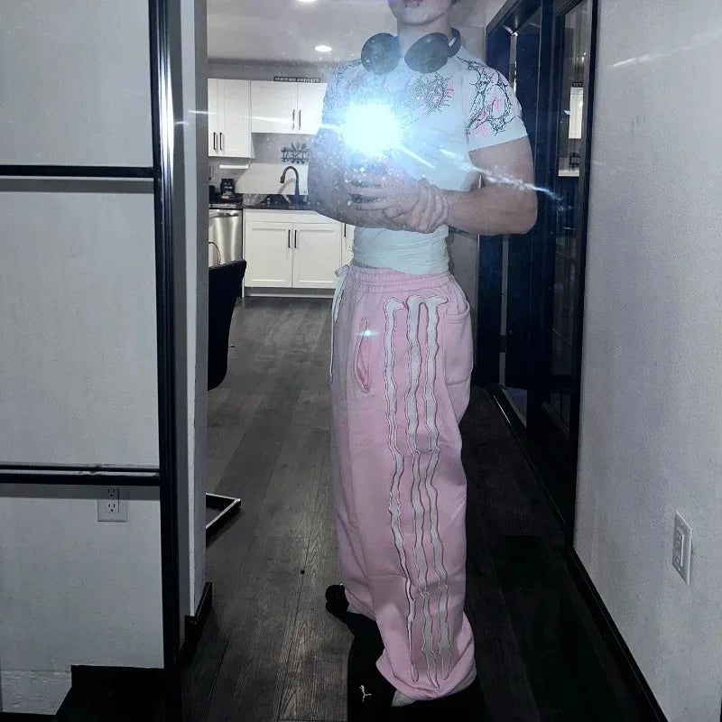 2 Pcs Tracksuit Co-ords Y2K Retro Casual Sweatpants Pullover Stripe Embroidery Fleece-lined Trendy Streetwear Unisex Sports Suit