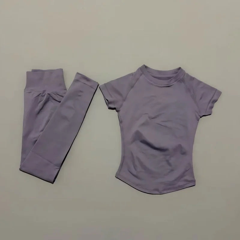 2 Pieces Impact Sports Sets  Short Sleeve Seamless Yoga Top Fitness Set Women Workout Running Sports Leggings Gym Suit