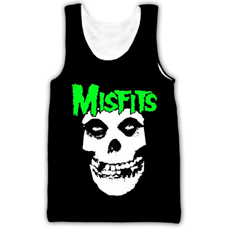 New Misfits Rock Band Tank Tops Skull 3D Print Streetwear Men's Oversized Sleeveless Tank Top Bodybuilding Gym Vest Man Clothing