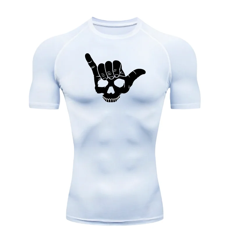 Skeleton Print 2026 Men's Sports T-shirt Training Fitness Compression Workout T-Shirt Men's T-shirt Gym Wear