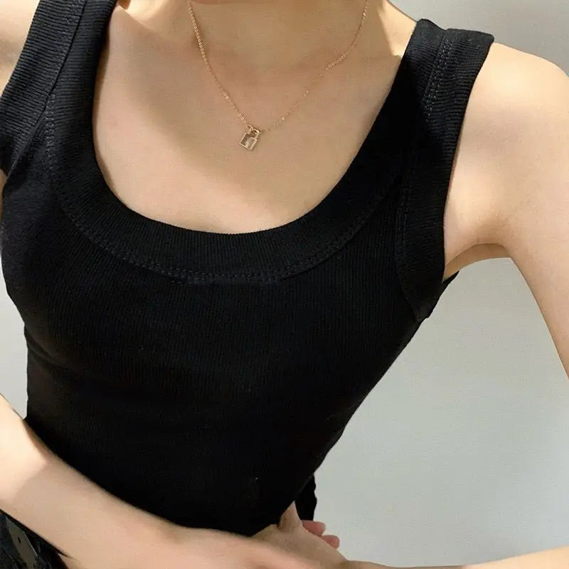 YSZWDBLX Women Tanks Solid Summer Slim Fit Cotton Bottoming Shirts Grey White Black Sexy Womens Clothing Casual Tank Tops