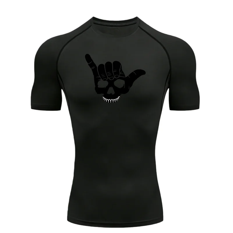 Skeleton Print 2026 Men's Sports T-shirt Training Fitness Compression Workout T-Shirt Men's T-shirt Gym Wear
