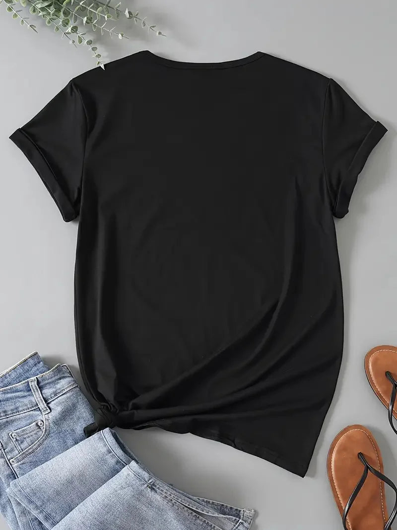 2025 Summer Rhinestone Funny Pattern Daily T-Shirts Men and Women Simple Color Block Versatile Gothic Short-Sleeves Loose Tees