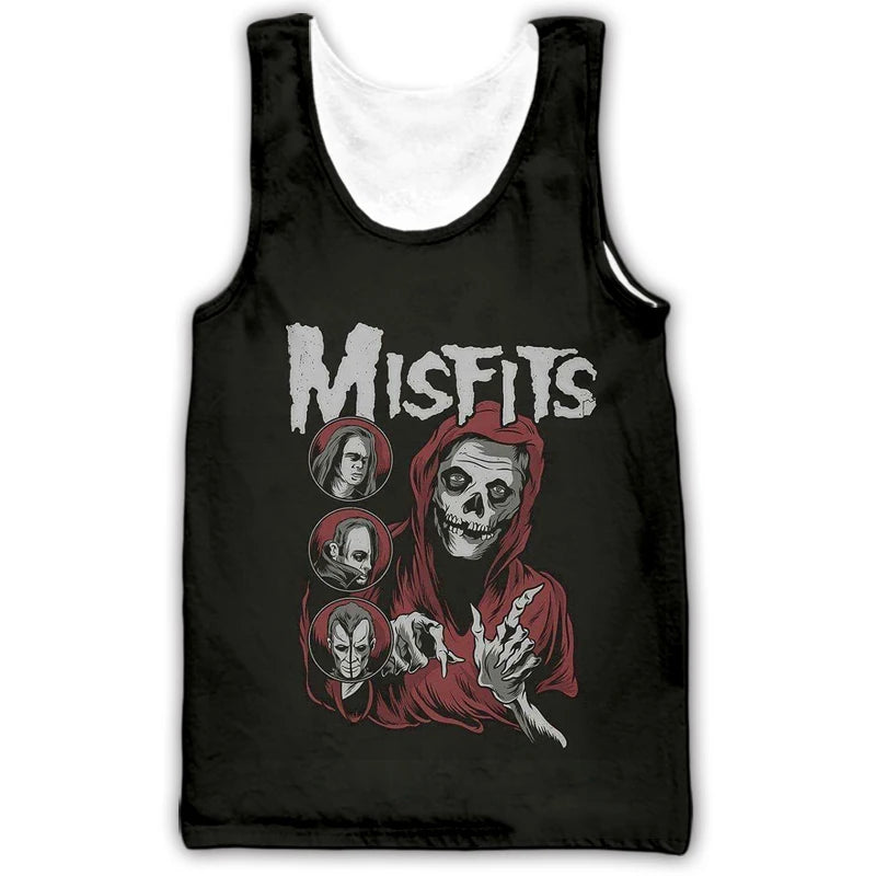 New Misfits Rock Band Tank Tops Skull 3D Print Streetwear Men's Oversized Sleeveless Tank Top Bodybuilding Gym Vest Man Clothing