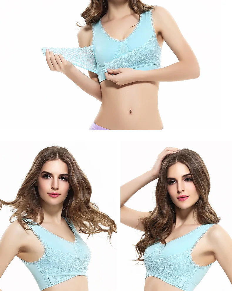 S-4XL Cross Side Buckle Sports Bra Sexy Lace Womens Underwear Thin No Rims Together Brassiere Seamless Shock-proof yoga Bralette