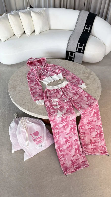 Pink Letter Graphic Zipper Sportswear Clothes  Y2K FashionWomen's Casual Short Top Set Sweatshirt Loose Sport Pants