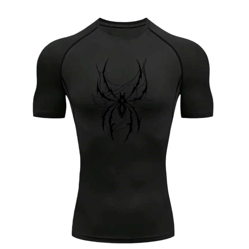 Spider Print 2026 Men's Sports T-shirt Training Fitness Compression Quick Dry Short Sleeve T-Shirt Athletic Tees Gym Wear