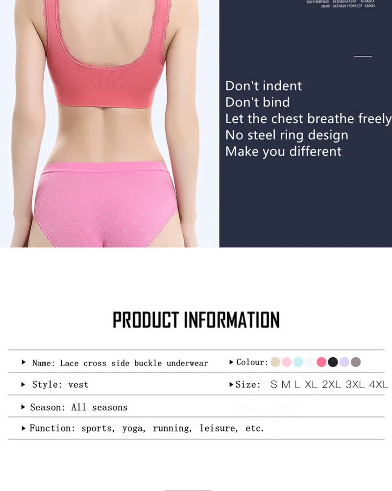 S-4XL Cross Side Buckle Sports Bra Sexy Lace Womens Underwear Thin No Rims Together Brassiere Seamless Shock-proof yoga Bralette