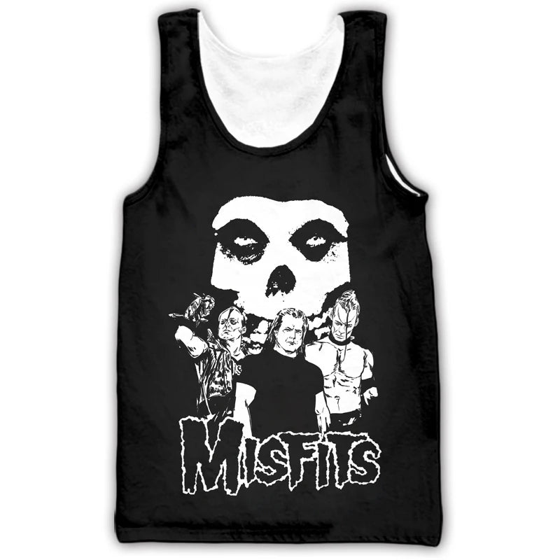 New Misfits Rock Band Tank Tops Skull 3D Print Streetwear Men's Oversized Sleeveless Tank Top Bodybuilding Gym Vest Man Clothing