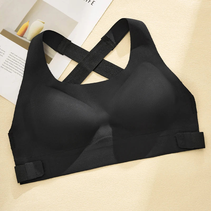 Women's Push-Up Wireless Bra Lightweight Comfort Style with Side Closure Cross-Back Straps Seamless Breathable Sports Bra