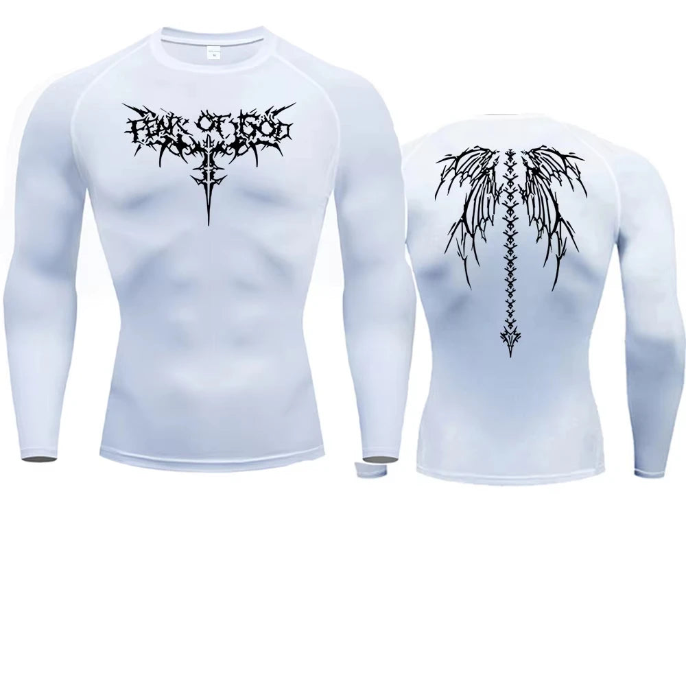 Y2K Compression Shirt Men Fitness Gym Skeleton Sport Running T-Shirt Rashgard Tops Tee Quick Dry   T-Shirt For Men 916