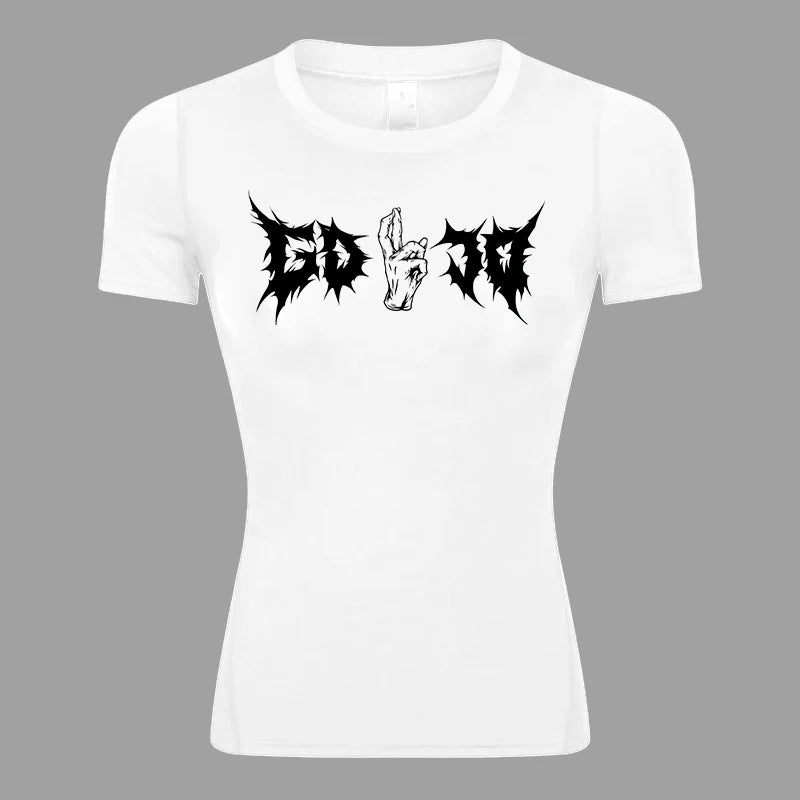 Graphic Short Sleeve Compression Shirt for Women Athletic Yoga Running Tees Tshirts Summer Gym Workout Quick Dry Baselayers Tops