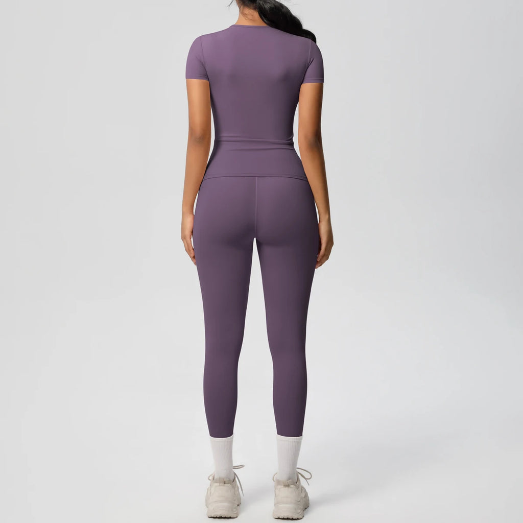 Women 2pcs Patchwork Sport Yoga Suit Gym Sports Crop Tops Sexy Bodycon Crop Tube Top Workout Leggins Booty Bum Leggins