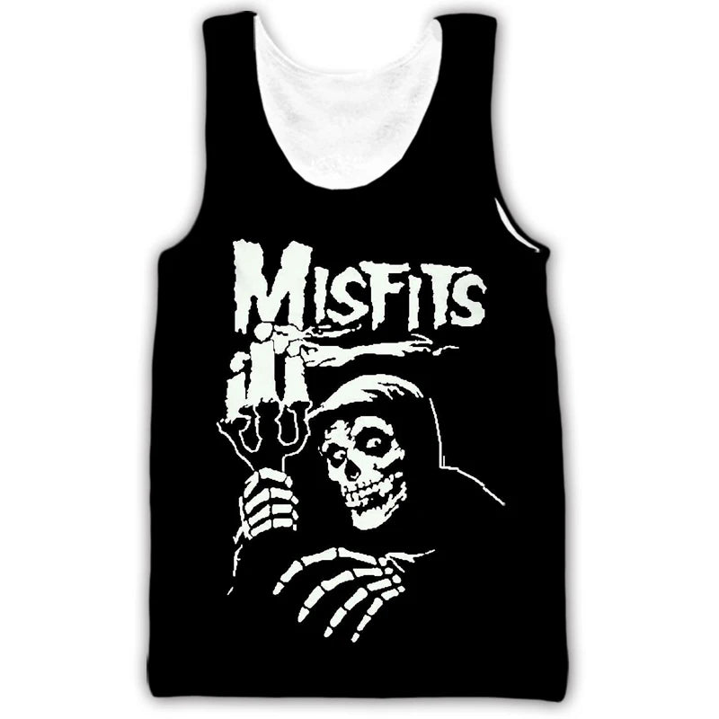 New Misfits Rock Band Tank Tops Skull 3D Print Streetwear Men's Oversized Sleeveless Tank Top Bodybuilding Gym Vest Man Clothing