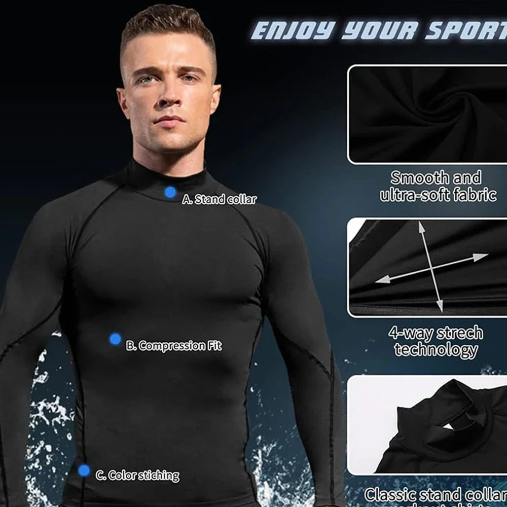Y2K Men's Workout Compression Shirt Turtleneck Long Sleeve Hight Neck Rash Guard Gym Base Layer Athletic Gear Sports Shirts Men