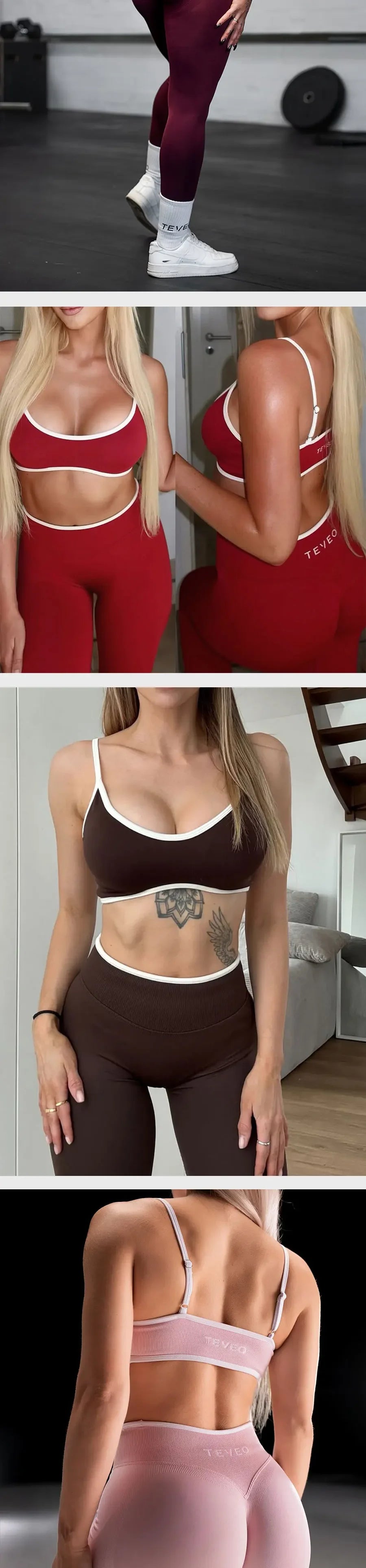 TEVEO 2 Pièces Ensemble De Sport Femme Leggings Vêtements D'Entraînement Ensemble De Soutien-gorge Sans Couture Scrunch Legging