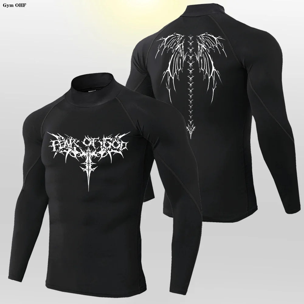 Y2K Men's Workout Compression Shirt Turtleneck Long Sleeve Hight Neck Rash Guard Gym Base Layer Athletic Gear Sports Shirts Men