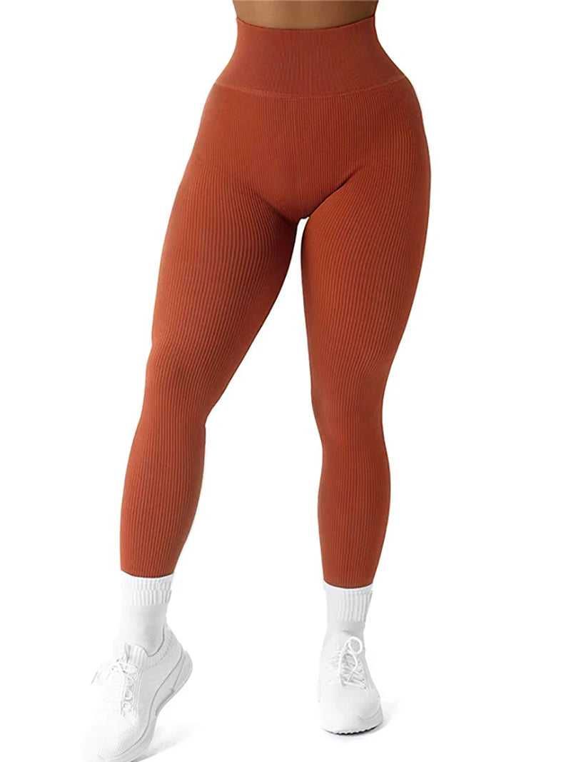 High Waisted Seamless Yoga Leggings, Ribbed Sportswear Tights, Fitness Apparel for Women, Gym and Casual Wear For Fall & Winter