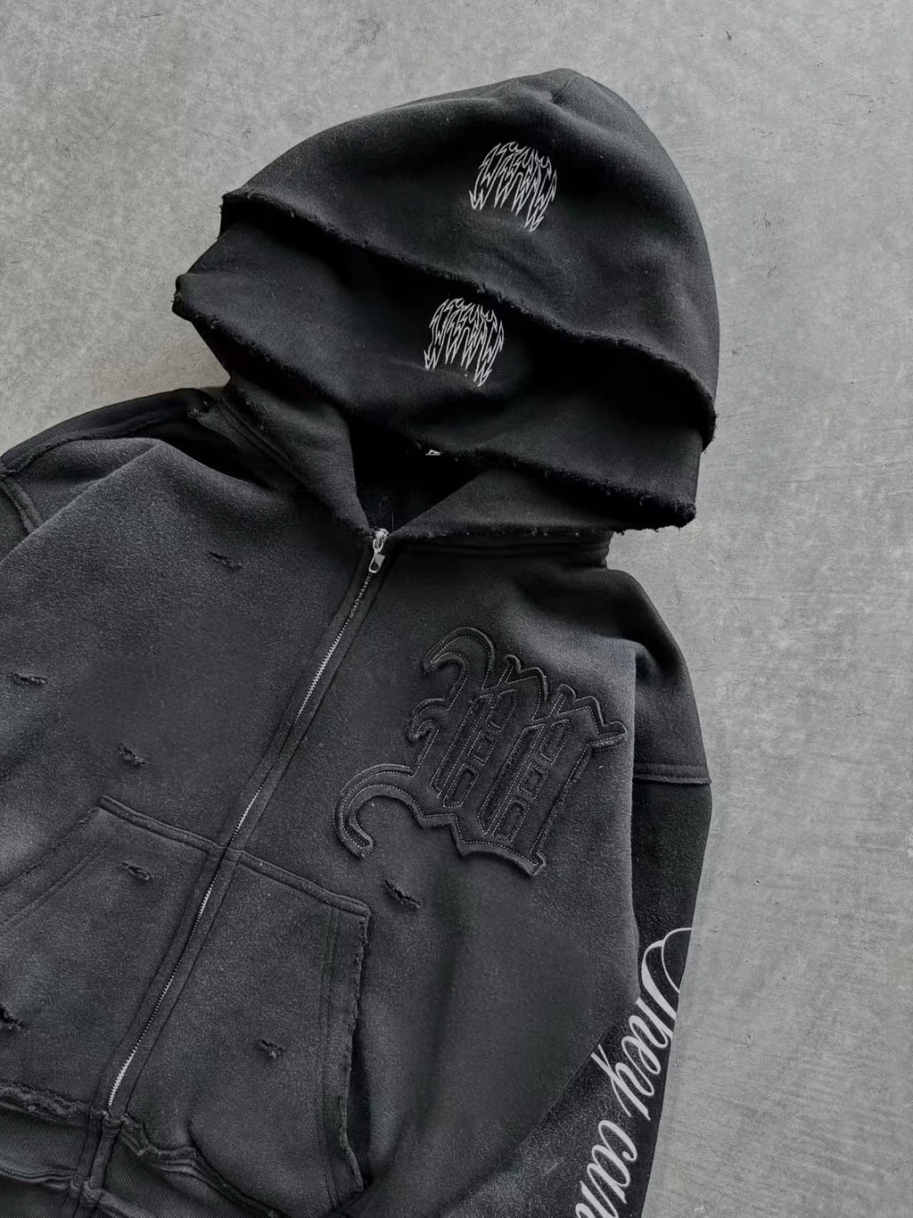 Y2K High Street Retro perforated patchwork double Hat Men Set Punk Hip-hop aged personality top hoodie Couple casual sportswear