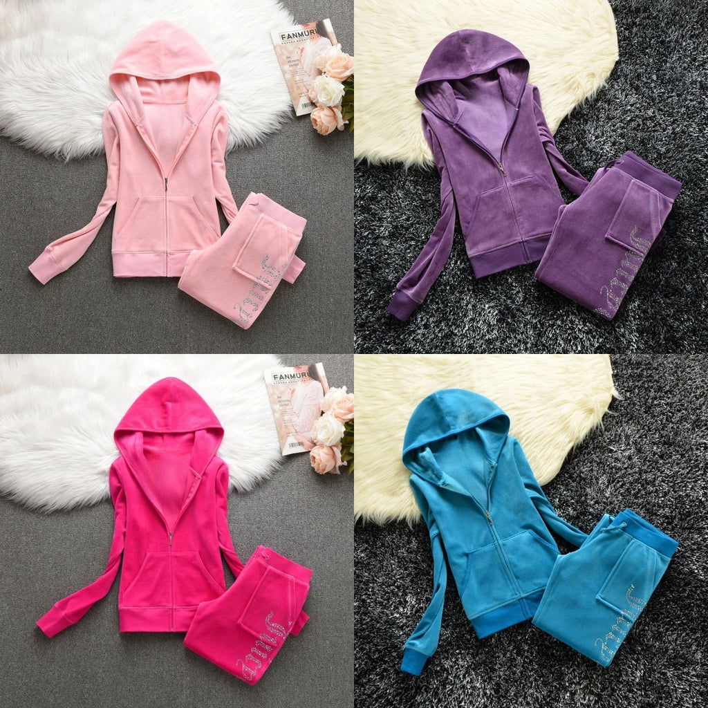 Winter Velvet Tracksuit for Women Juicy Tracksuit Heavy Duty Fleece Lined Hoodie and Pants Set | Solid Color Warm Jogger Outfit