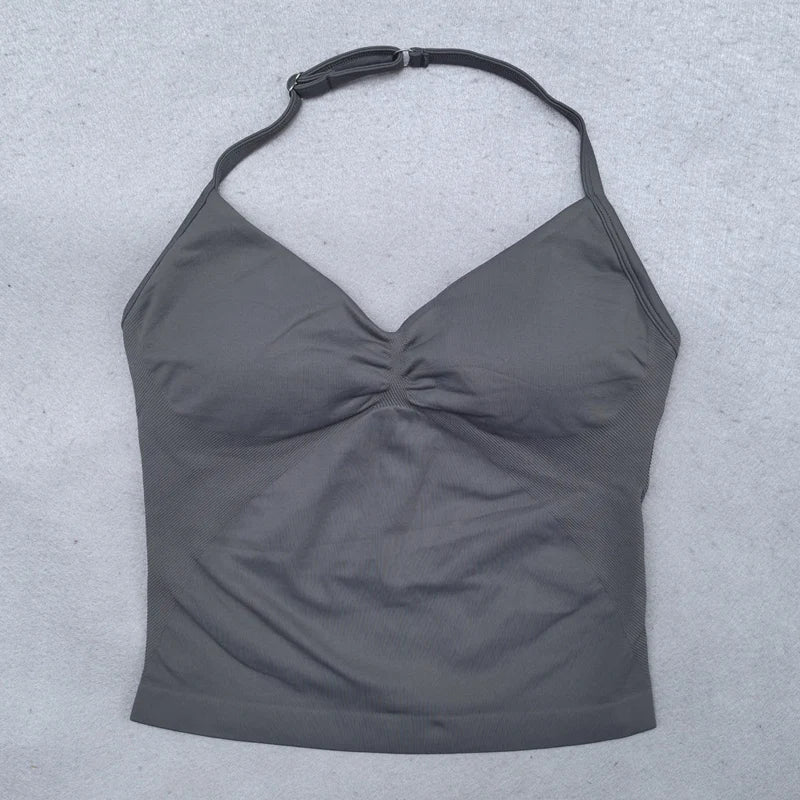 Adjustable Sports Strappy Top Women Backless Gym Top Built in Bra Yoga Clothing Sleeveless Shirts Workout Outfits Tank Top